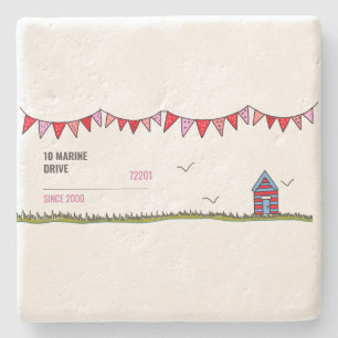 Cute Gepersonaliseerd Beach Hut Stenen Onderzetter