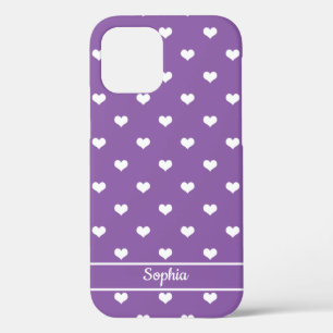Cute gepersonaliseerde name harten patroon paars iPhone 12 hoesje