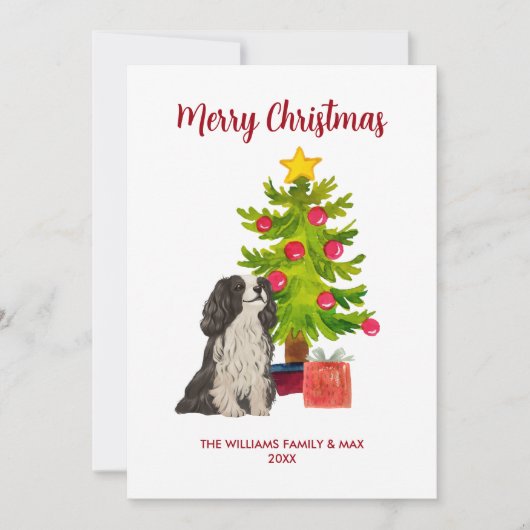 Cute Gepersonaliseerde Spaniel Hond Kerstmis Feestdagenkaart (Voorkant)