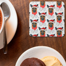 Cute German Shepherd Dog Kerstmis Pattern Vierkante Kartonnen Onderzetter