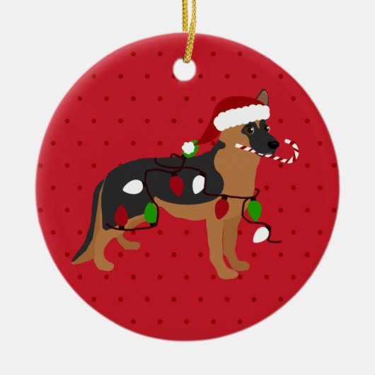Cute German Shepherd Kerstmis Keramisch Ornament (Voorkant)