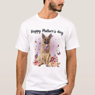 Cute German Shepherd Ma Flower Happy Moederdag T-shirt