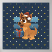 Cute German Shepherd puppy Cartoon Starry night Poster (Voorkant)
