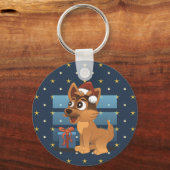 Cute German Shepherd puppy Cartoon Starry night Sleutelhanger (Voorkant)