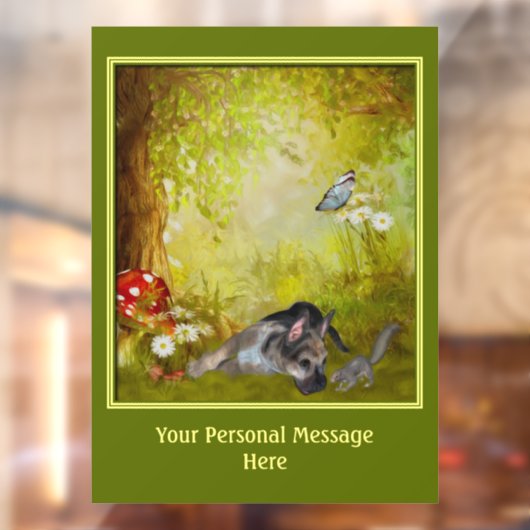 Cute German Shepherd Puppy Personalized   Raamsticker (Vel 2)