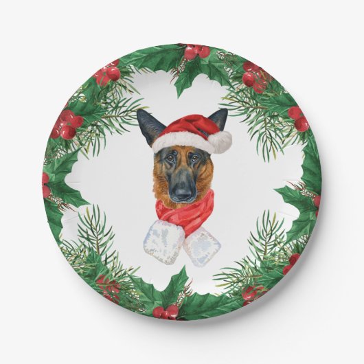 Cute German Shepherd Waterverf Kerstmis Papieren Bordje (Voorkant)