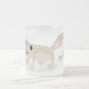 Cute gespikkelde bruine gekko cartoon illustratie matglas koffiemok