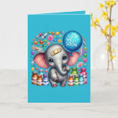 Cute get well soon elephant add message kaart (Gele Bloem)