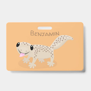 Cute gevlekte tan gekko cartoon illustratie badge