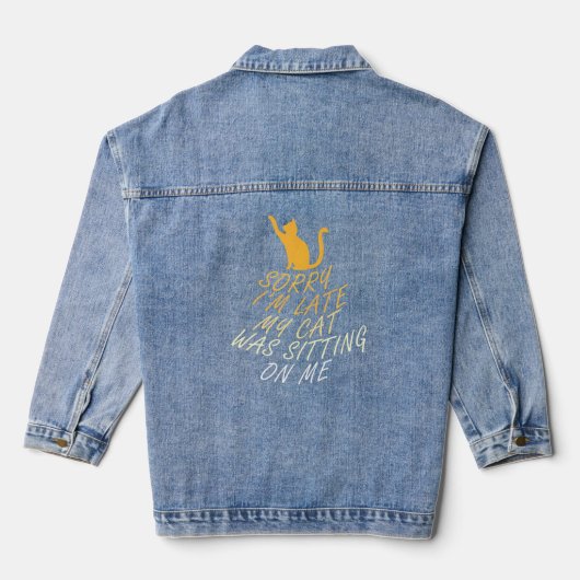 Cute Gezegde Cat I'm late Kat Pet Long Meve Denim Jacket (Achterkant)