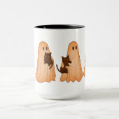 Cute Ghost and Black Cat Halloween Mug Mok (Midden)
