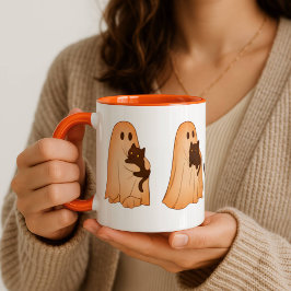 Cute Ghost and Black Cat Halloween Mug Mok