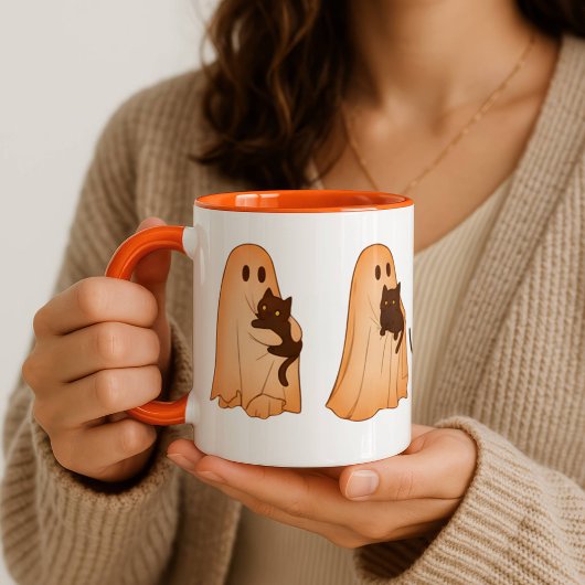 Cute Ghost and Black Cat Halloween Mug Mok