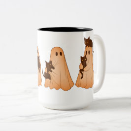 Cute Ghost and Black Cat Halloween Mug Tweekleurige Koffiemok