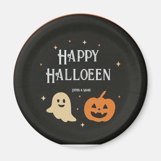Cute Ghost and Pumpkin Halloween Paper Plate with Magneet (Voorkant)