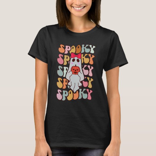 Cute Ghost Autumn Fall Spooky Retro Groovy Hallowe T-shirt (Voorkant)