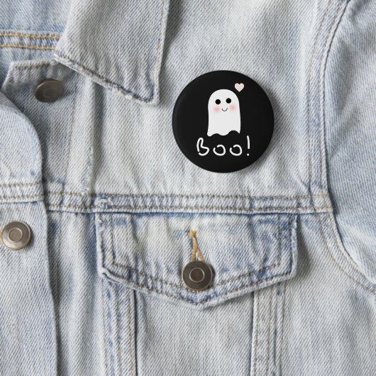 Cute Ghost Boo Happy Halloween Pin Button (In situ)