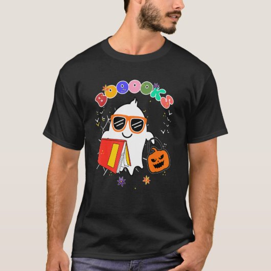 Cute Ghost Book Reading Teacher School Halloween T-shirt (Voorkant)
