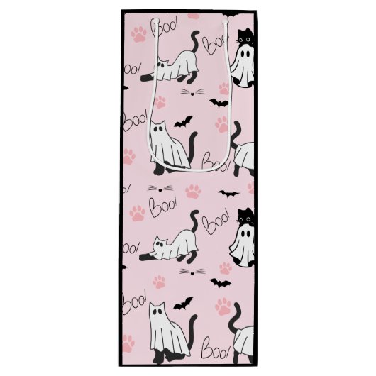 Cute Ghost Cats Halloween Wijn Cadeautas (Voorkant)
