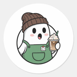 Cute Ghost Coffee Papieren Beker – Grappige Cartoo Ronde Sticker