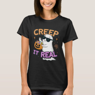 Cute Ghost “Creep It Real” – Funny Halloween Pun D T-shirt