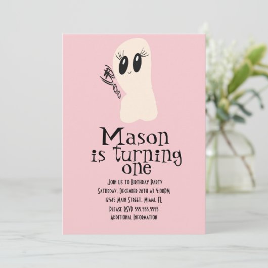 Cute Ghost Doodle Halloween elke zondag roze Kaart (Staand voorkant)