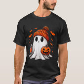 Cute Ghost Drinking Ice Coffee Halloween Pumpkin M T-shirt (Voorkant)