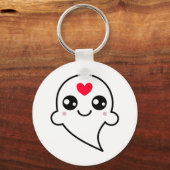 Cute Ghost Emoji Red Heart Sleutelhanger (Voorkant)