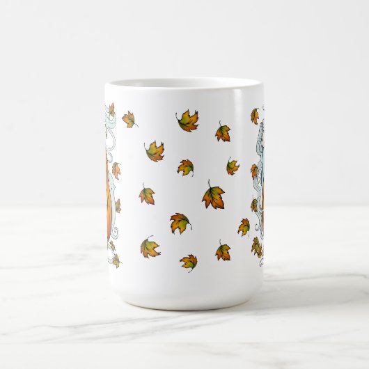 Cute Ghost en Jack-o-Lantern Falling Leaves Magische Mok (Midden)