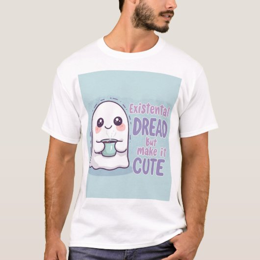 Cute Ghost "Existential Dread But Make It Cute" T-shirt (Voorkant)