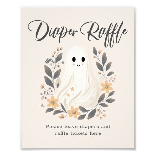 Cute Ghost Fall Diaper Raffle Baby Shower Sign Foto Afdruk (Voorkant)