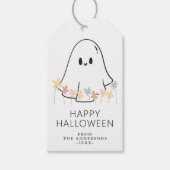 Cute Ghost Floral Halloween Cadeaulabel (Voorkant)