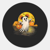 Cute Ghost Guitar Halloween Pumpkins Candy Soky Se Ronde Sticker (Voorkant)