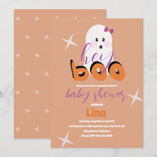 Cute Ghost Halloween Baby Shower Retro Script Kaart