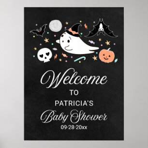 Cute Ghost Halloween Baby shower Welcome Sign Poster