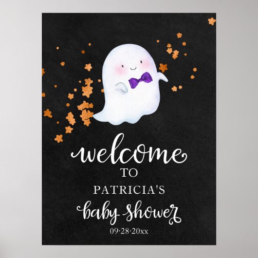 Cute Ghost Halloween Baby shower Welcome Sign Poster (Voorkant)