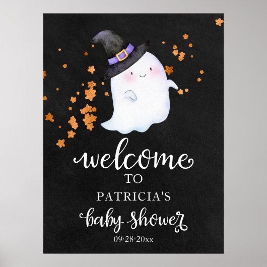 Cute Ghost Halloween Baby shower Welcome Sign Poster (Voorkant)