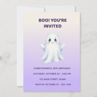 Cute Ghost Halloween Birthday Invitation | Kids Sp Kaart