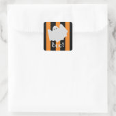 Cute Ghost Halloween Oranje en Black Stripes Vierkante Sticker (Tas)