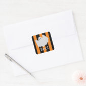 Cute Ghost Halloween Oranje en Black Stripes Vierkante Sticker (Envelop)