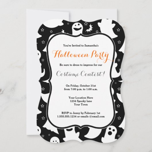 Cute Ghost Halloween Party Invitation Kaart (Voorkant)