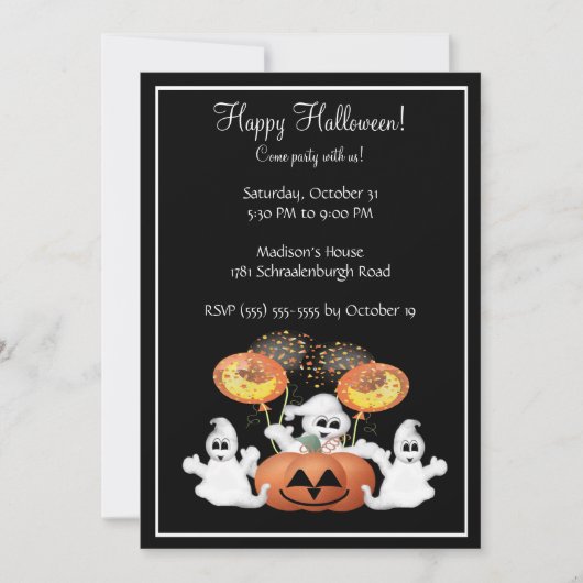 Cute Ghost Halloween Party Invitation Kaart (Voorkant)
