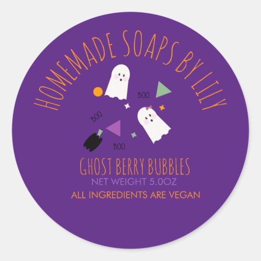 Cute Ghost Halloween Soap Homemade Business Ronde Sticker (Voorkant)