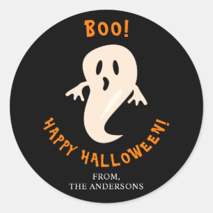 Cute Ghost Happy Halloween Boo Whimsical Black Ronde Sticker