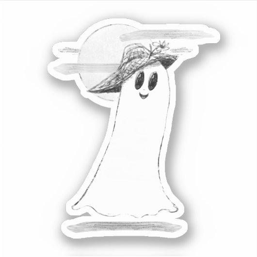Cute Ghost met Bonnet Halloween Sticker (Voorkant)