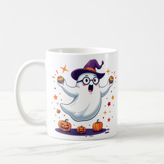 Cute Ghost Mug with Pumpkins and Witch Hat Koffiemok (Links)