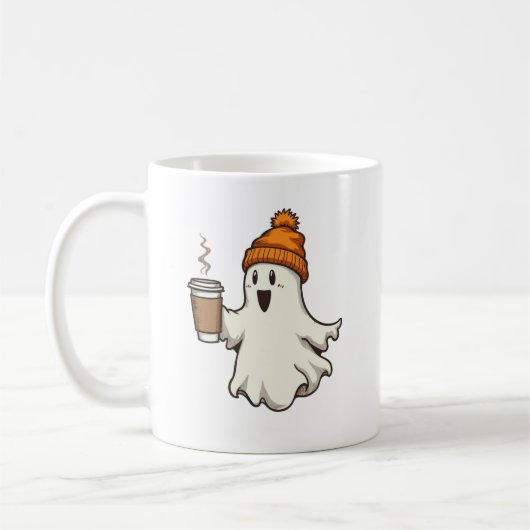 Cute Ghost Orange Beanie Tasse de Café Chaud Fall (Gauche)