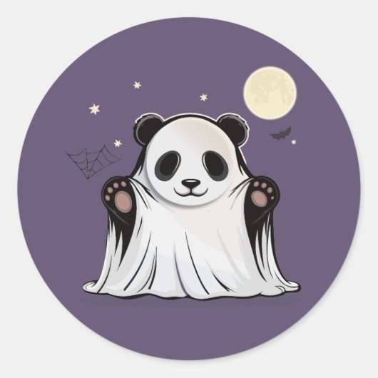 Cute Ghost Panda Under the Moon Ronde Sticker (Voorkant)