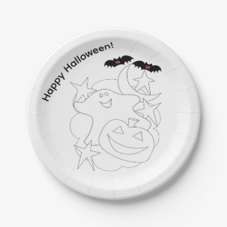Cute Ghost Pumpkin Bats Color Me Halloween Papieren Bordje