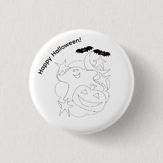 Cute Ghost Pumpkin Bats Color Me Halloween Ronde Button 3,2 Cm